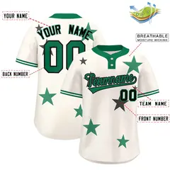 Cream Kelly Green Star Graffiti Two-Button Baseball Jersey 2