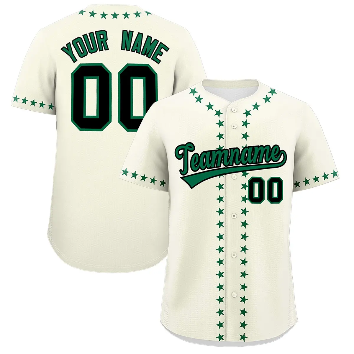 Cream Kelly Green Star Ribbing Authentic Baseball Jersey