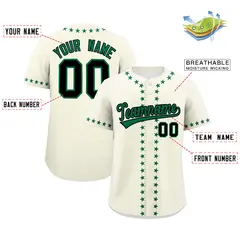 Cream Kelly Green Star Ribbing Authentic Baseball Jersey 2