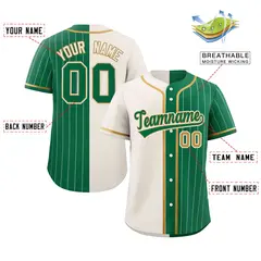 Cream Kelly Green Stripe-Solid Combo Baseball Jersey 2