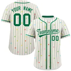 Cream Kelly Green Stripe Star Pattern Baseball Jersey 1