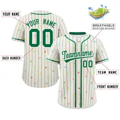 Cream Kelly Green Stripe Star Pattern Baseball Jersey 2