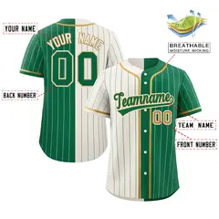 Cream Kelly Green Striped Two Tone Authentic Baseball Jersey 2