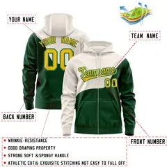 Cream Kelly Green Wave Color Block Varsity Full-Zip Letterman Jacket Hoodie 4