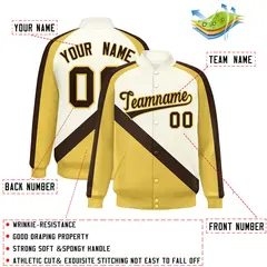 Cream Khaki Raglan Varsity Full-Snap Letterman Baseball Jacket 2