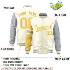 Cream Khaki-Silver Stripe Varsity Letterman Bomber Jacket 2