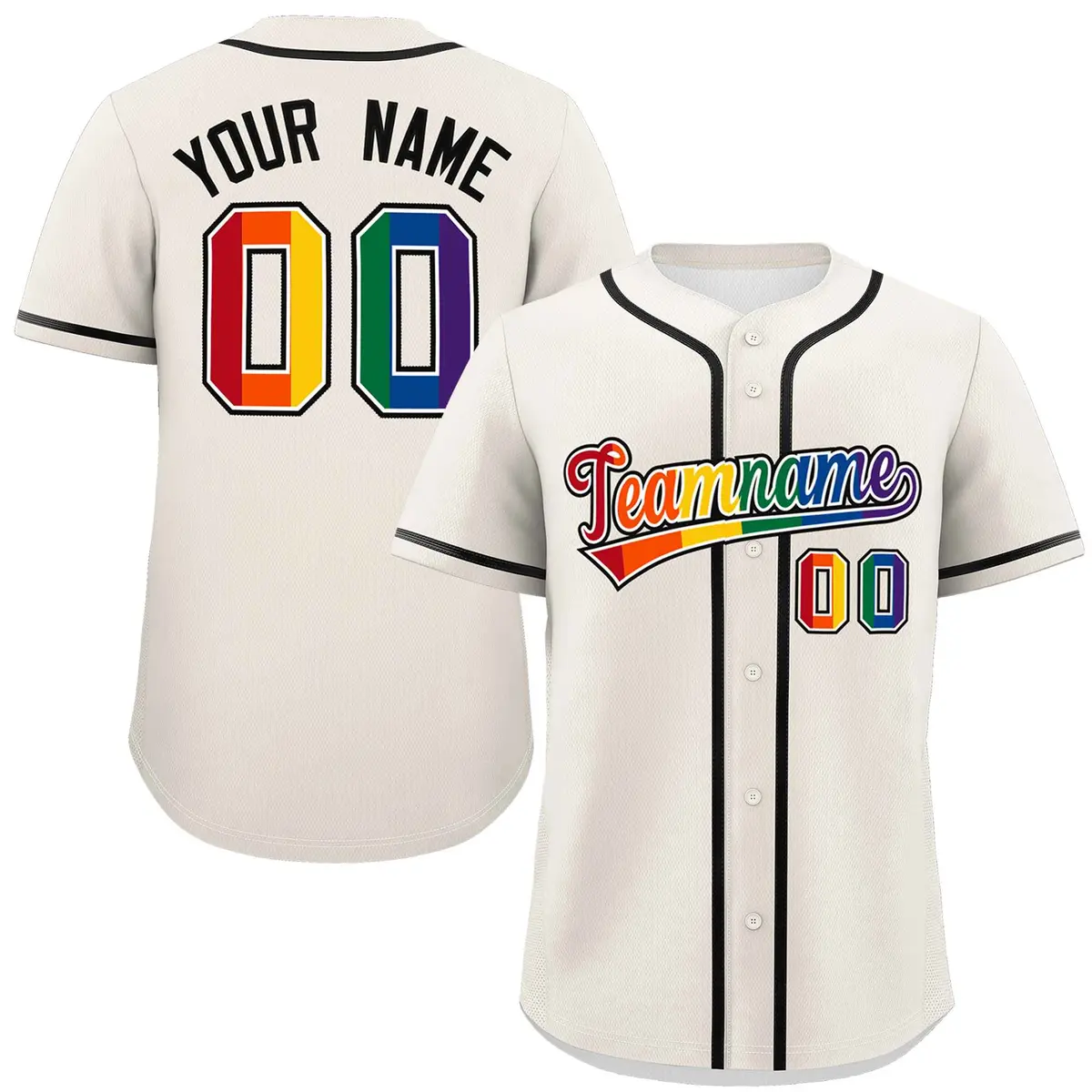 Cream LGBT Rainbow Pride Month Baseball Jersey