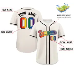 Cream LGBT Rainbow Pride Month Baseball Jersey 2