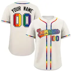 Cream LGBT Rainbow Pride Month Baseball Jersey 1
