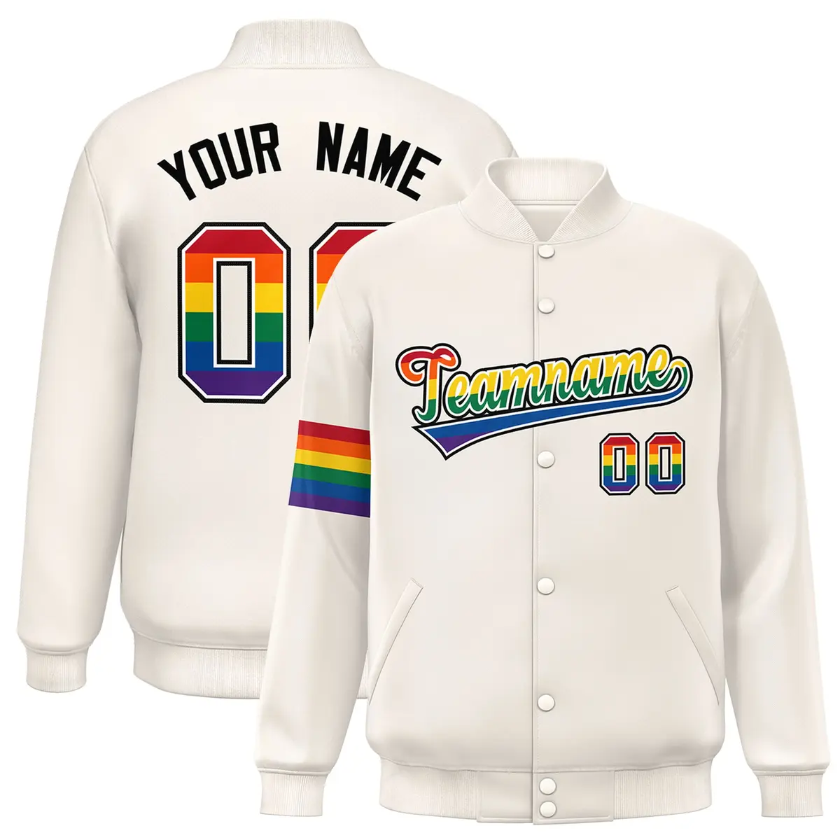 Cream LGBT Rainbow Pride Month Letterman Baseball Jacket
