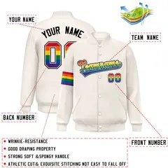 Cream LGBT Rainbow Pride Month Letterman Baseball Jacket 2