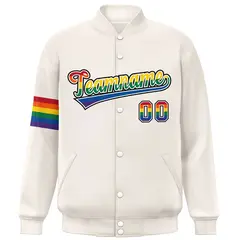 Cream LGBT Rainbow Pride Month Letterman Baseball Jacket 3