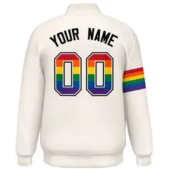 Cream LGBT Rainbow Pride Month Letterman Baseball Jacket 4