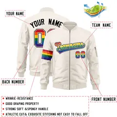 Cream LGBT Rainbow Pride Month Letterman Bomber Jacket 2