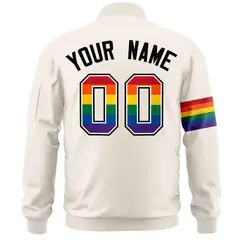 Cream LGBT Rainbow Pride Month Letterman Bomber Jacket 4