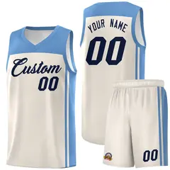 Cream Light Blue Classic Team Sports Basketball Jersey