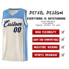 Cream Light Blue Classic Team Sports Basketball Jersey 2