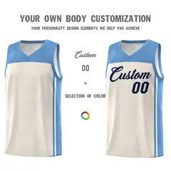 Cream Light Blue Classic Team Sports Basketball Jersey 3