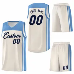 Cream Light Blue Classic Team Sports Basketball Jersey 6