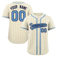 Cream Light Blue-Light Gray Stripe Full Button Baseball Jersey