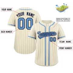 Cream Light Blue-Light Gray Stripe Full Button Baseball Jersey 3