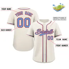 Cream Light Blue-Red Classic Authentic Baseball Jersey 2