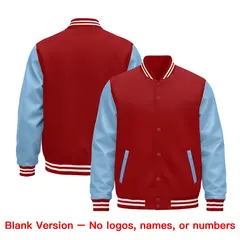 Cream Light Blue Red Raglan Varsity Full-Snap Letterman Jacket 2