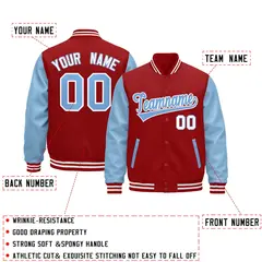 Cream Light Blue Red Raglan Varsity Full-Snap Letterman Jacket 3