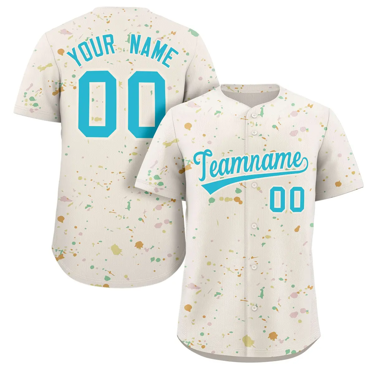 Cream Light Blue Splash Graffiti Baseball Jersey