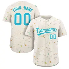 Cream Light Blue Splash Graffiti Baseball Jersey