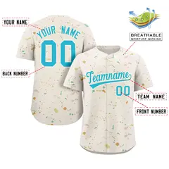 Cream Light Blue Splash Graffiti Baseball Jersey 2