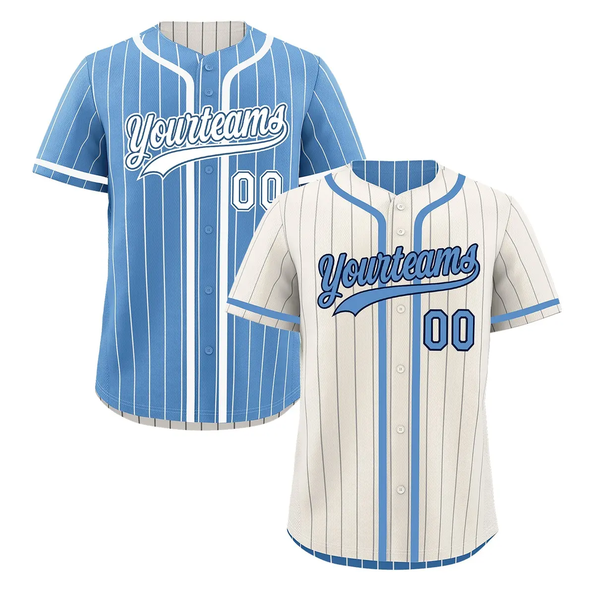 Cream Light Blue Striped Reversible Baseball Jersey
