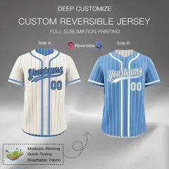 Cream Light Blue Striped Reversible Baseball Jersey 2