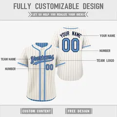 Cream Light Blue Striped Reversible Baseball Jersey 3