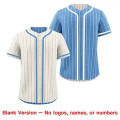 Cream Light Blue Striped Reversible Baseball Jersey 9