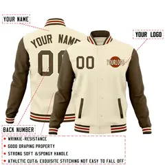 Cream Light Brown Dark Orange Raglan Sleeve Cotton Letterman Jacket 2