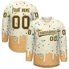 Cream Light Brown Ice Cream Pattern V-Neck Hockey Jersey