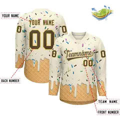 Cream Light Brown Ice Cream Pattern V-Neck Hockey Jersey 2
