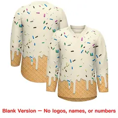 Cream Light Brown Ice Cream Pattern V-Neck Hockey Jersey 7