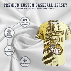 Cream Light Brown Old Gold Full-Snap Tiger Graffiti Baseball Jersey 3