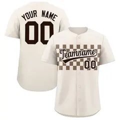 Cream Light Brown Plaid Fashion Authentic Baseball Jersey