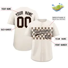 Cream Light Brown Plaid Fashion Authentic Baseball Jersey 2