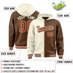 Cream Light Brown Two Tone Split Varsity Letterman Hoodie Jacket 4