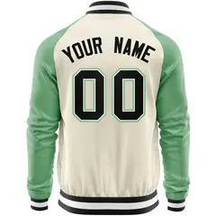 Cream Light Green Full-Zip Raglan Varsity Letterman Baseball Jacket 6