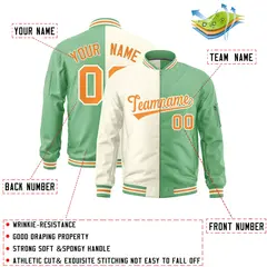 Cream Light Green Two Tone Split Varsity Letterman Bomber Jacket 2