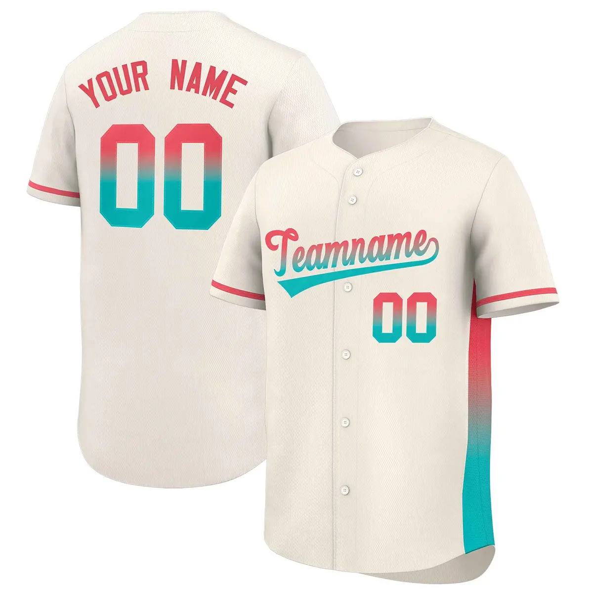 Cream Lt Red-Aqua Gradient Side Authentic Baseball Jersey