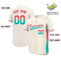 Cream Lt Red-Aqua Gradient Side Authentic Baseball Jersey 2