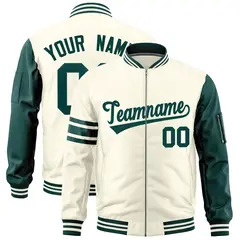 Cream Midnight Green Stripe Varsity Letterman Bomber Jacket 1
