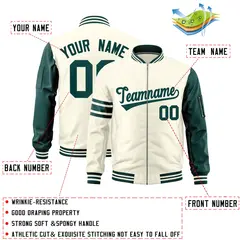 Cream Midnight Green Stripe Varsity Letterman Bomber Jacket 2