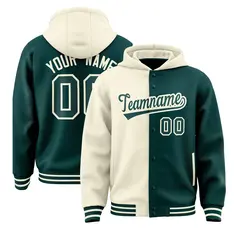 Cream Midnight Green Two Tone Split Varsity Letterman Jacket Hoodie 1
